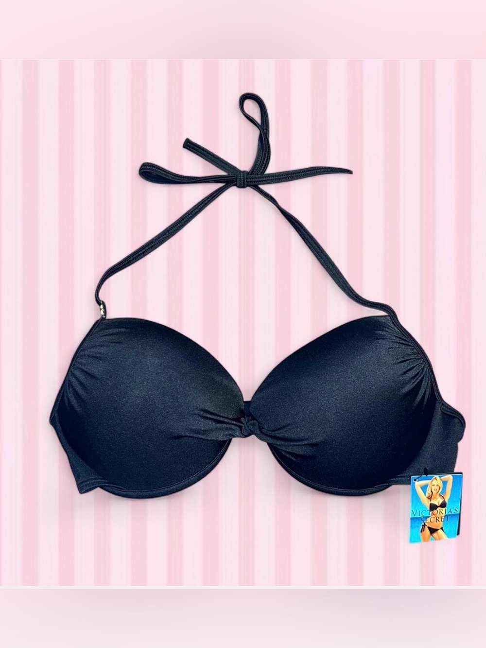 Victoria's Secret Very Sexy Black Maldives twist front Halter Push-Up Swim Top